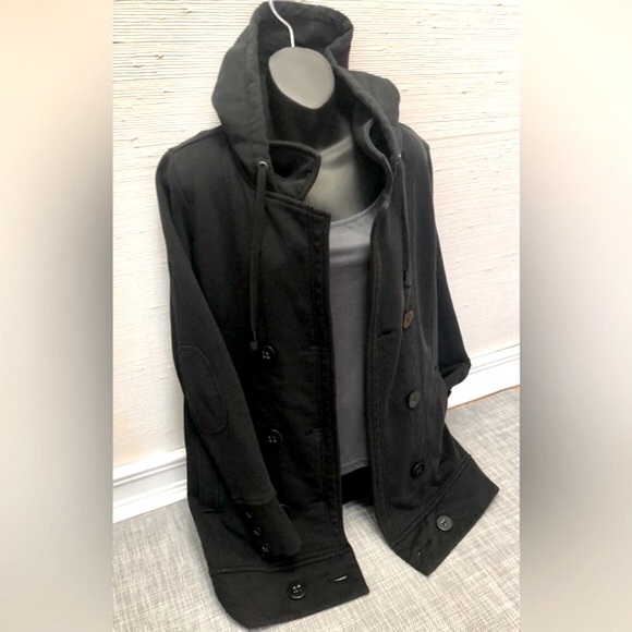 ESPRIT FITTED BLACK PEA-COAT STYLE HOODED JACKET - Picture 2 of 16